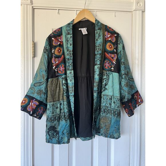 Soft Surroundings Embroidered Open Front Multi Colored Lined Cardigan Sz M - Picture 3 of 10
